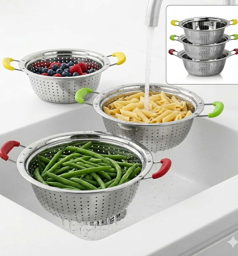 Stainless Steel Kitchen Colander Food Strainer Basket with Comfort Handles – Rustproof Vegetable & Pasta Sieve – Nairobi, Kenya image