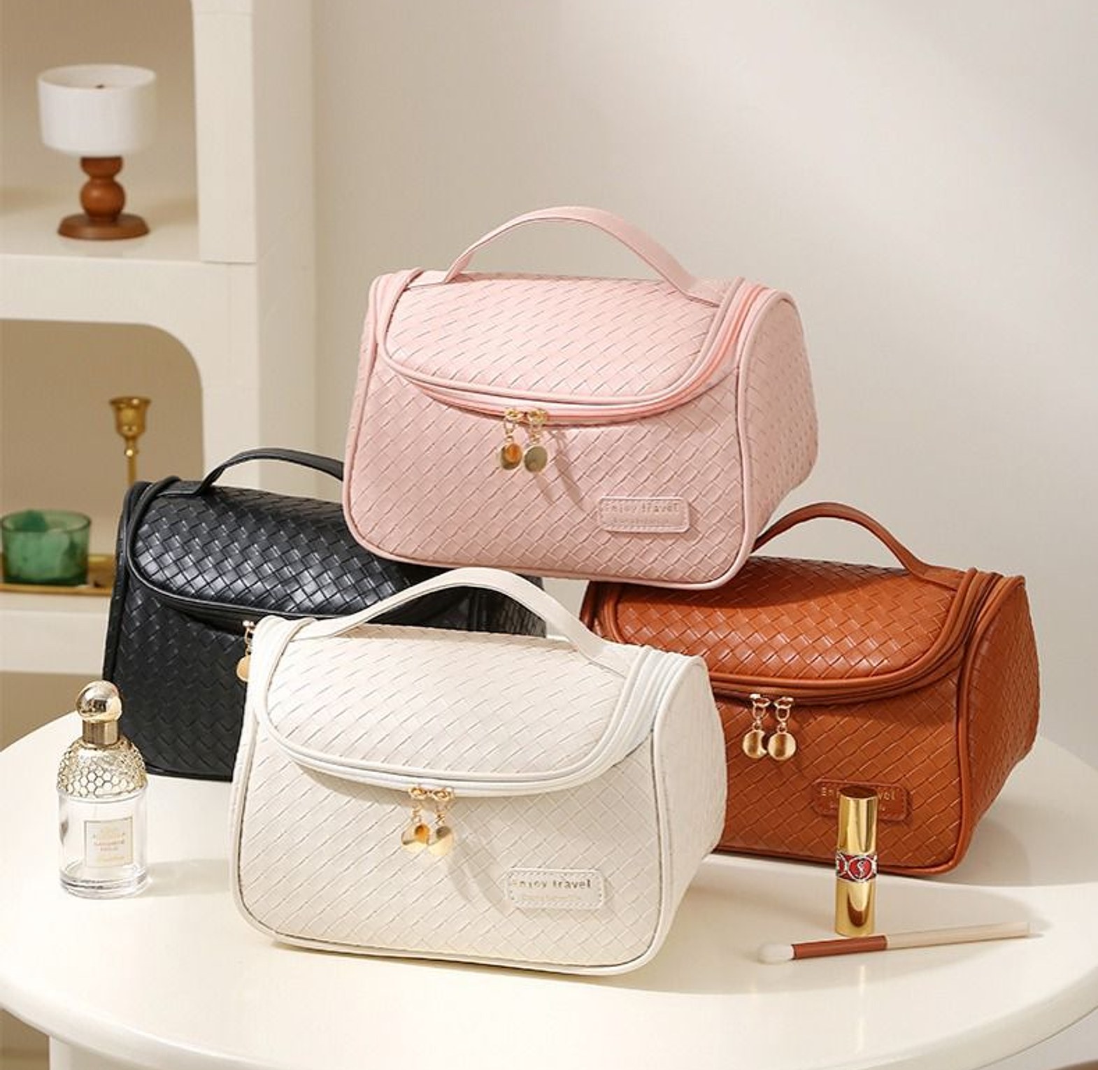 Leather cosmetics / make up organizer travel bag Colors image