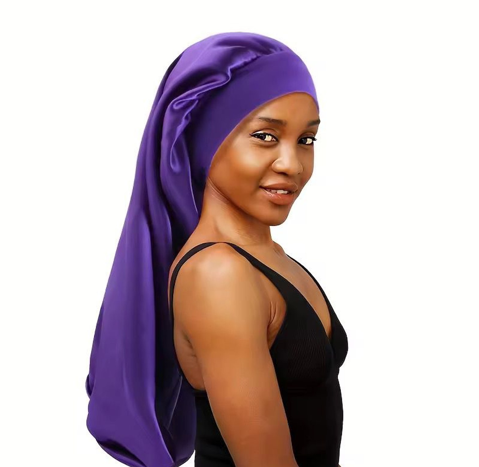 Premium Long Satin Bonnet for Braids Locs and Weaves - Anti-Frizz Silk Sleeping Night Cap image