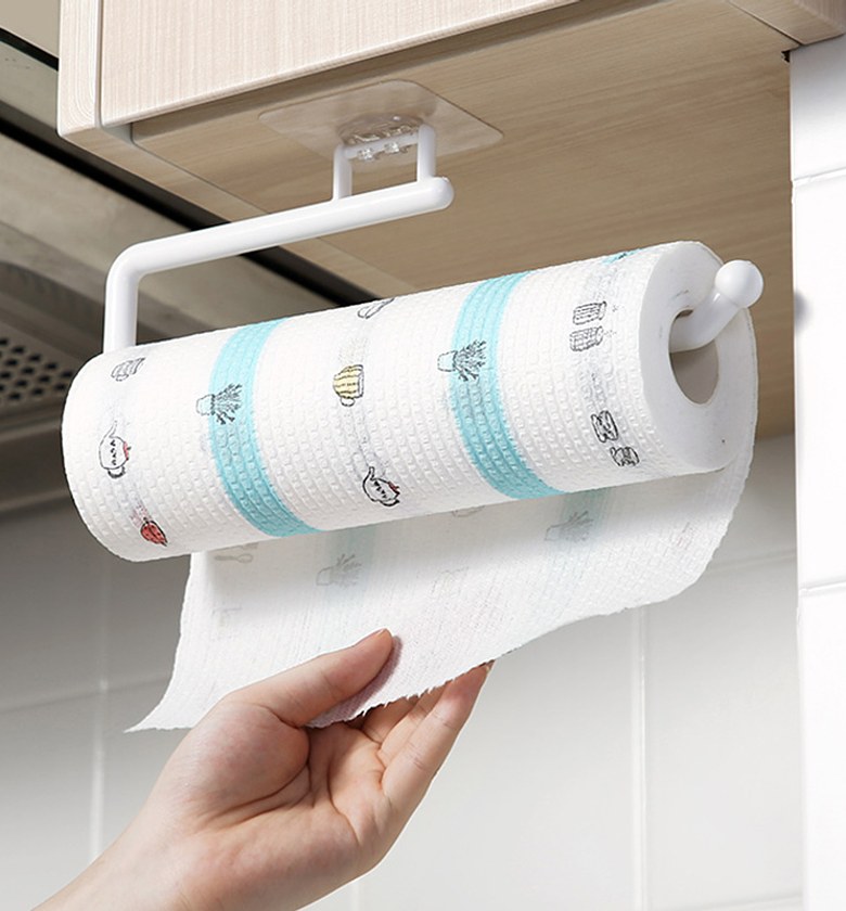 28cm Adhesive Kitchen Paper Towel Holder & Under Cabinet Tissue Roll Rack - No Drill Wall Mount Organizer for Homes & Kitchens image