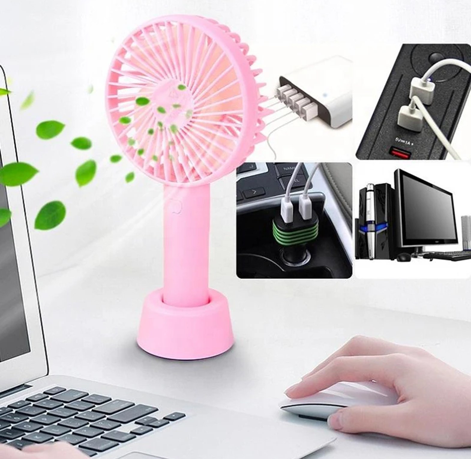 Rechargeable Portable Mini Handheld Fan with Desk Stand - 3 Speed image