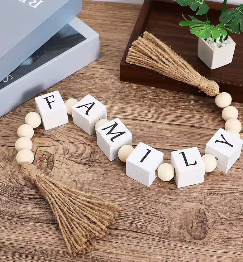 Decorative Wooden Bead Garland with Tassel image