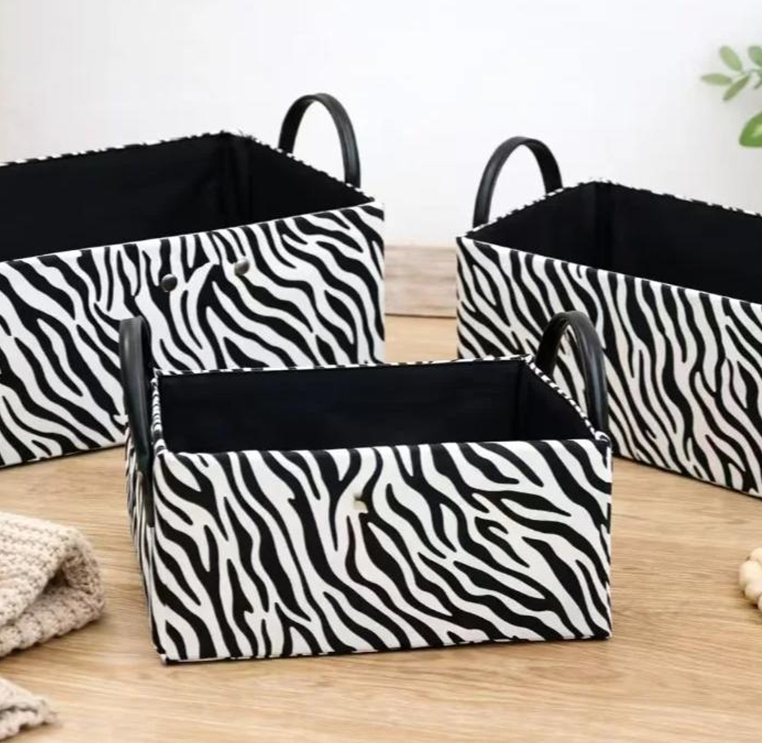 3-Piece Stylish Zebra & Cow Print Storage Baskets image