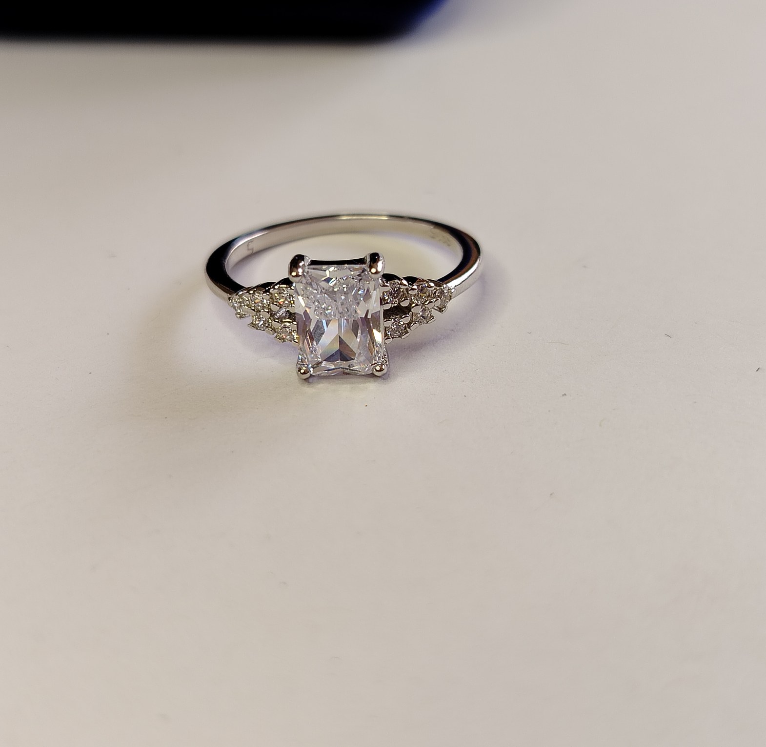 Rectangle cubic zirconia sterling silver engagement/promise ring  image