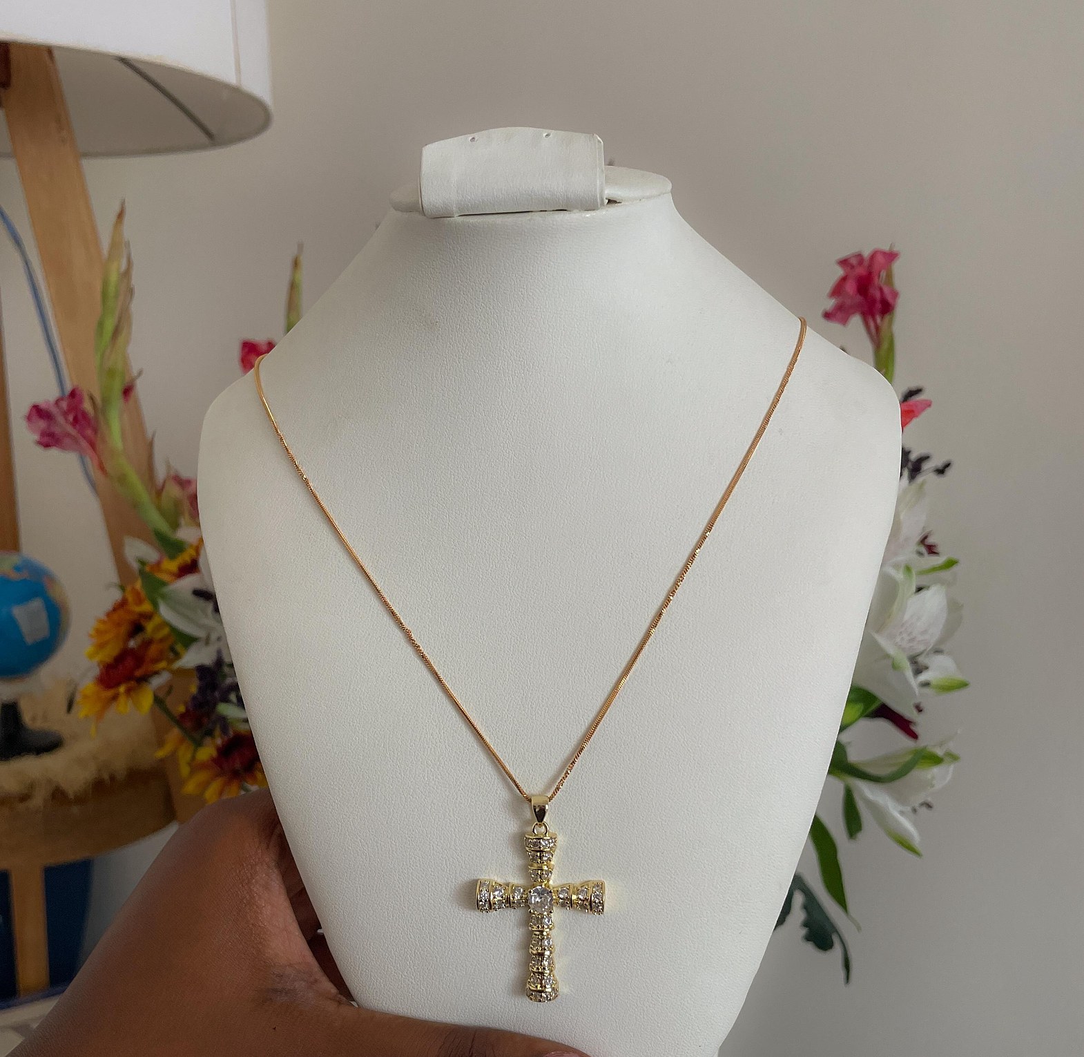 Golden Tiered Cross Necklace image