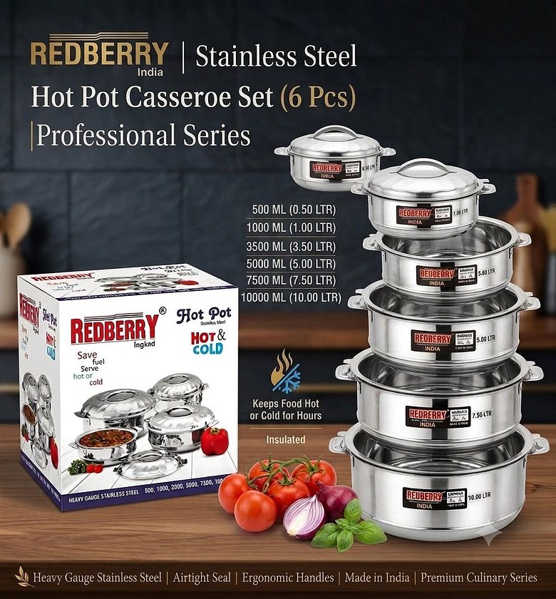 REDBERRY Premium Stainless Steel Insulated Hotpot Set – 6 Piece image
