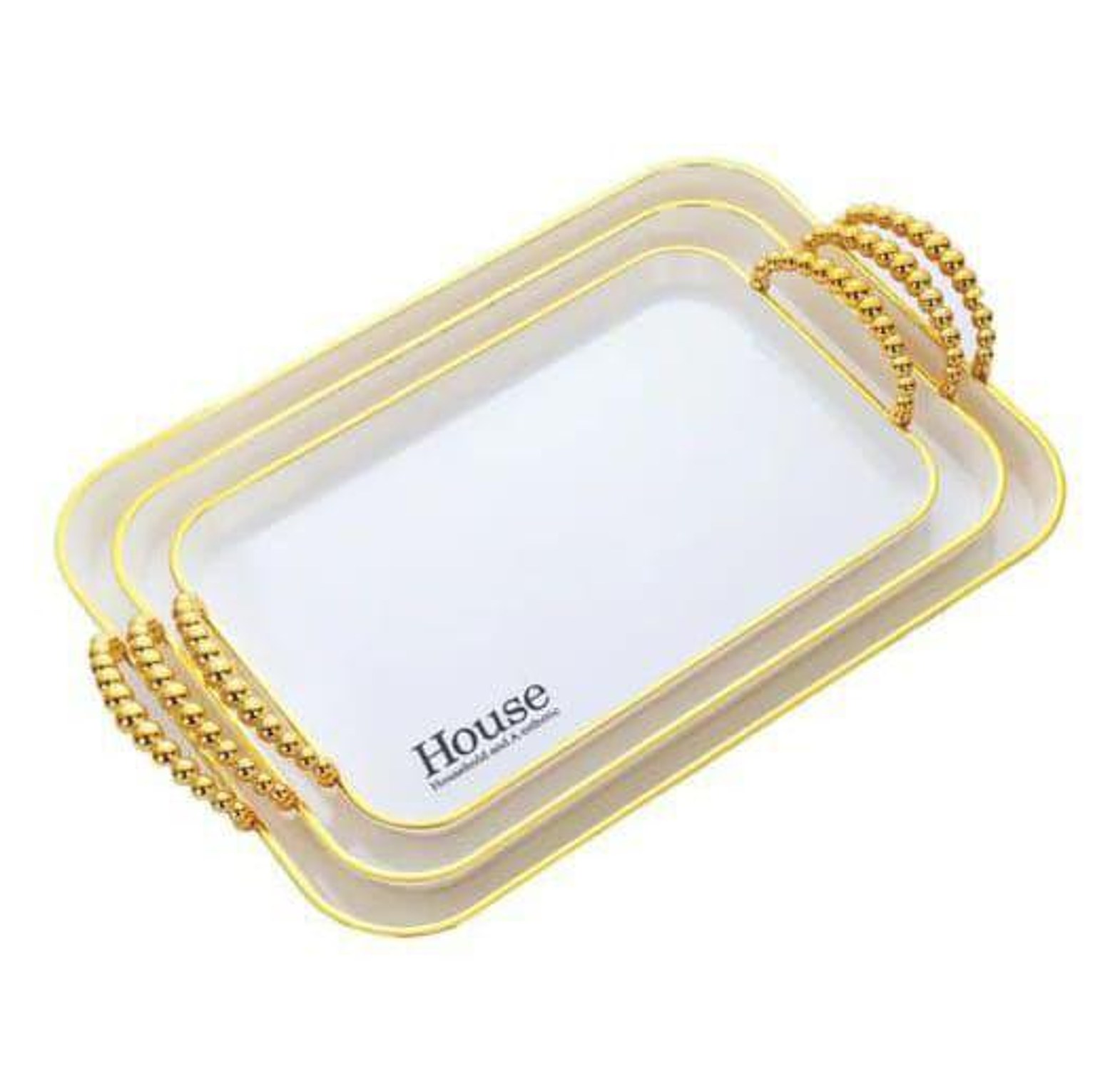Set of 3 Rectangular Serving Tray / Platters with Gold Handles image