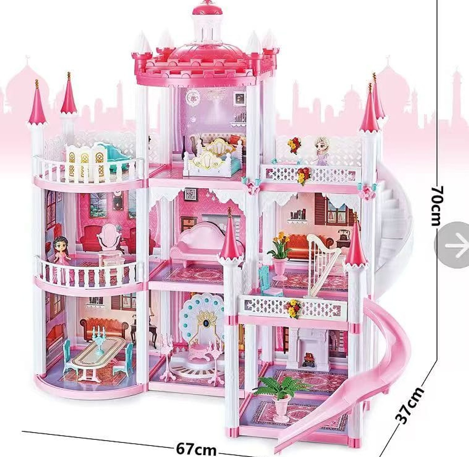 Large Princess Doll House Castle with Furniture, Slide & Accessories – 3-Storey Pretend Play Dollhouse for Girls image