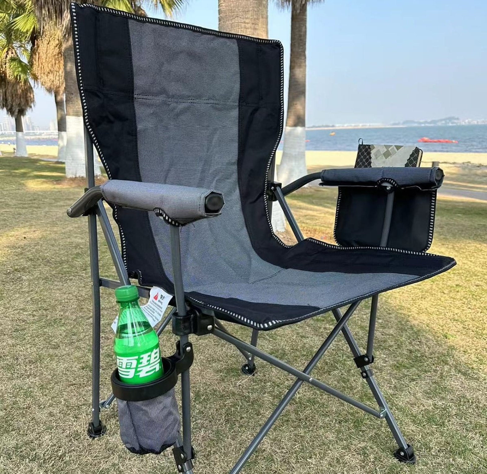 Portable Folding Camping Chair with Cup Holder & Side Storage Pocket – Heavy Duty Outdoor Chair for Camping, Fishing, Beach & Garden image