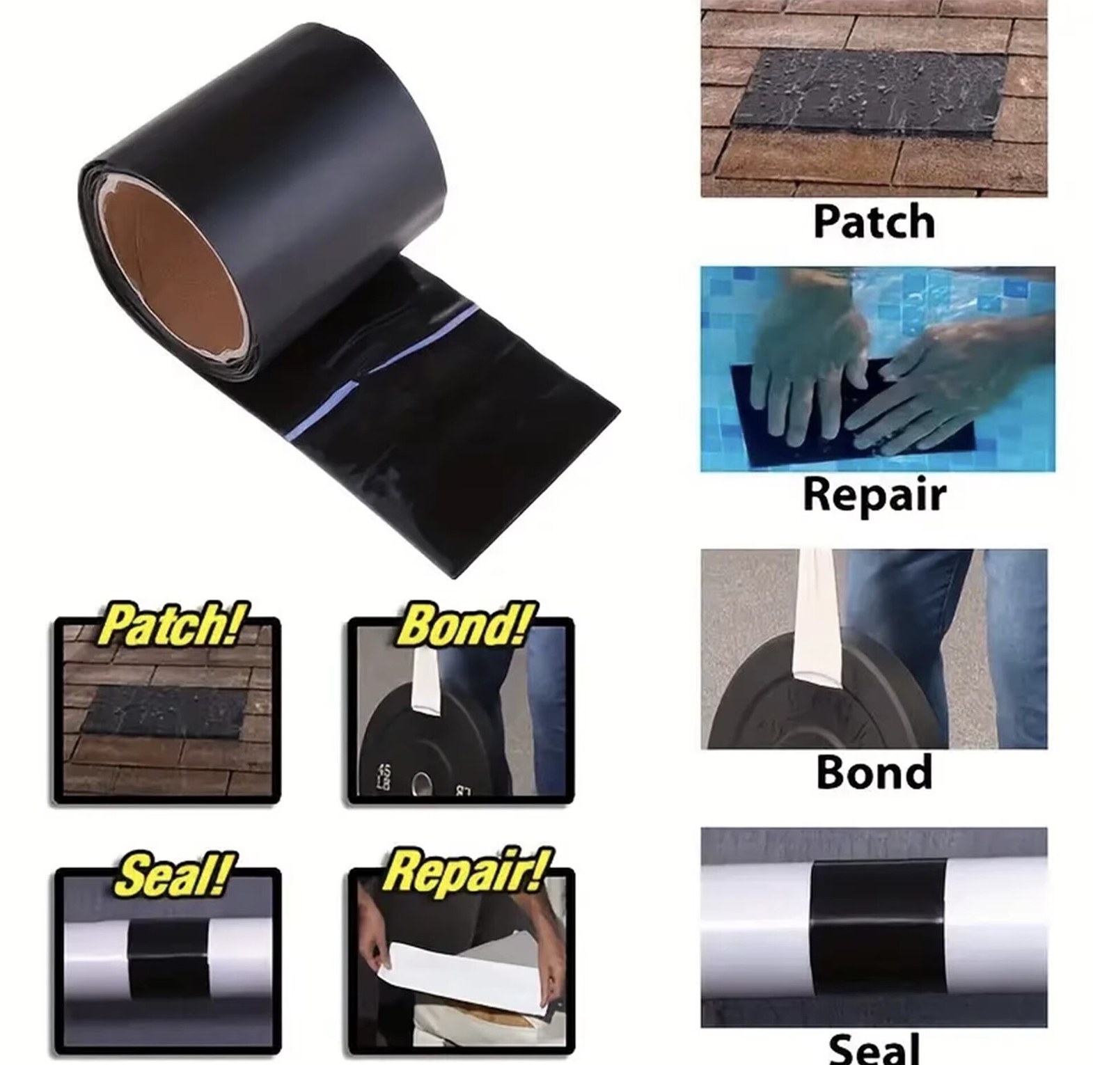 Fast Tape Strong Rubberized Waterproof Repair Tape 10cm x 150cm (4" x 5') for Instant Leakage Sealing - Black image