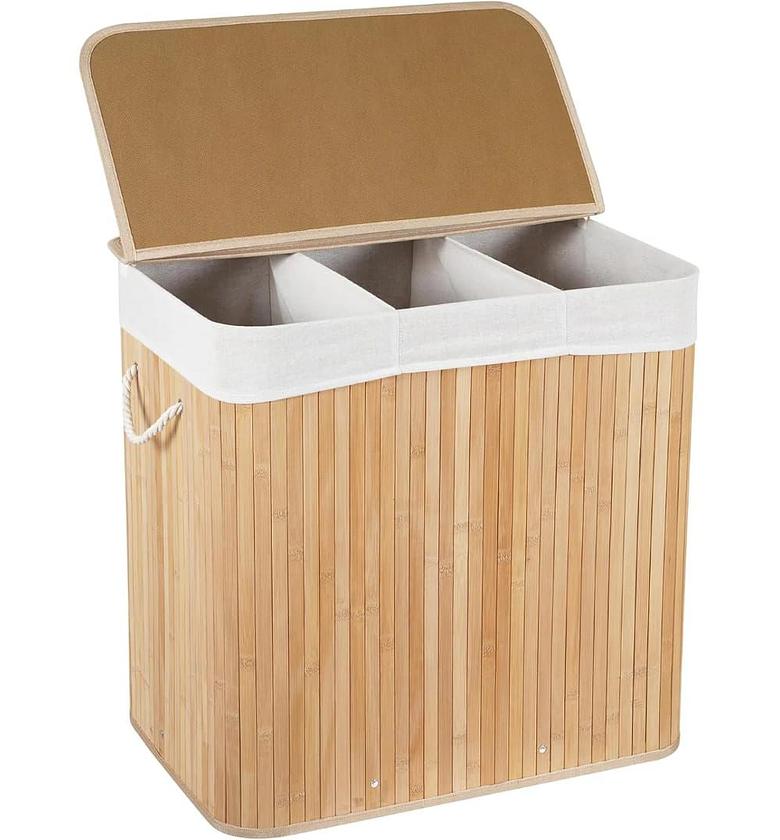 3-Grid Foldable Bamboo Laundry Basket image