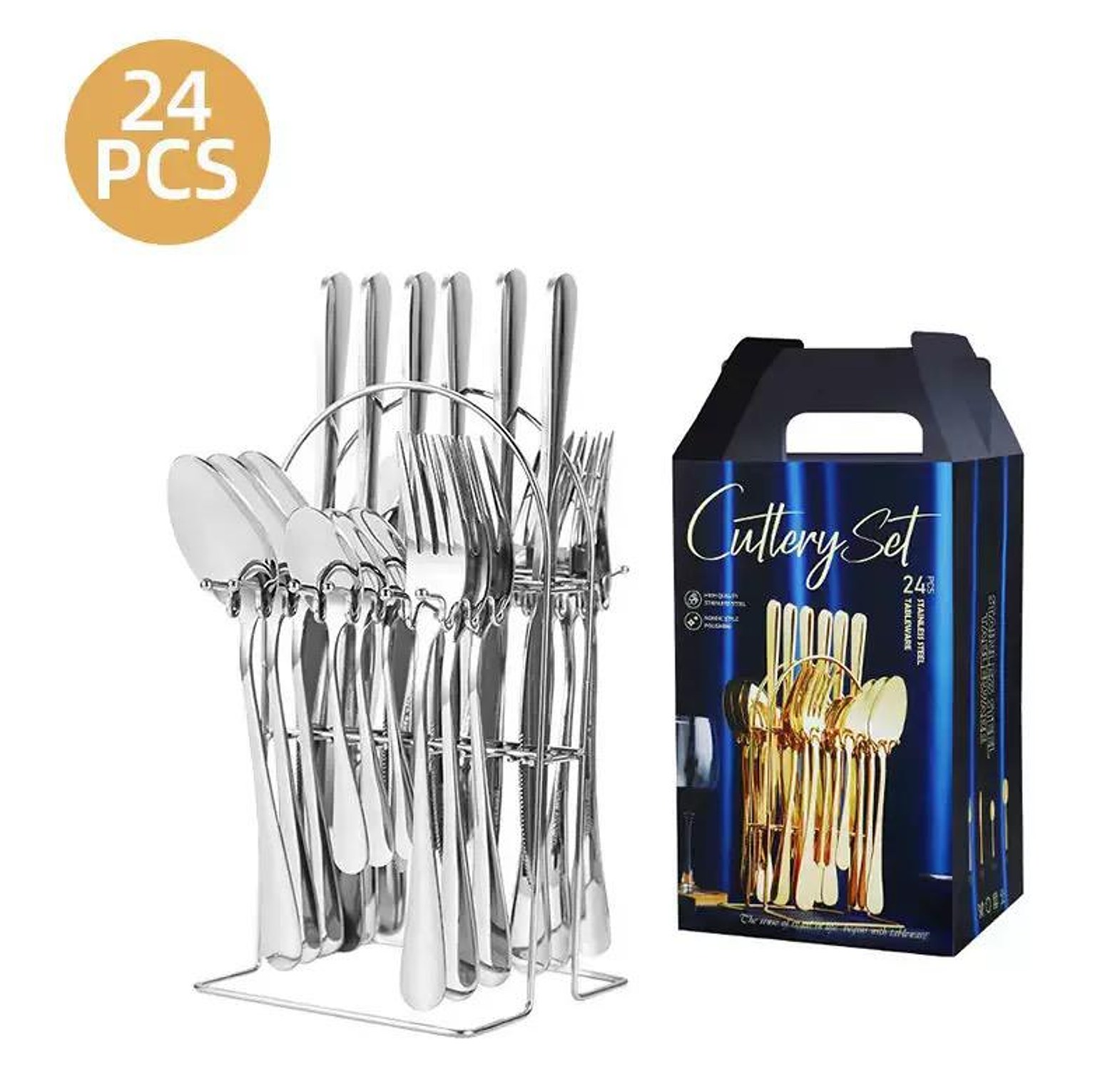 24-piece set of stainless steel tableware, household  knives, forks, spoons, gift box set image