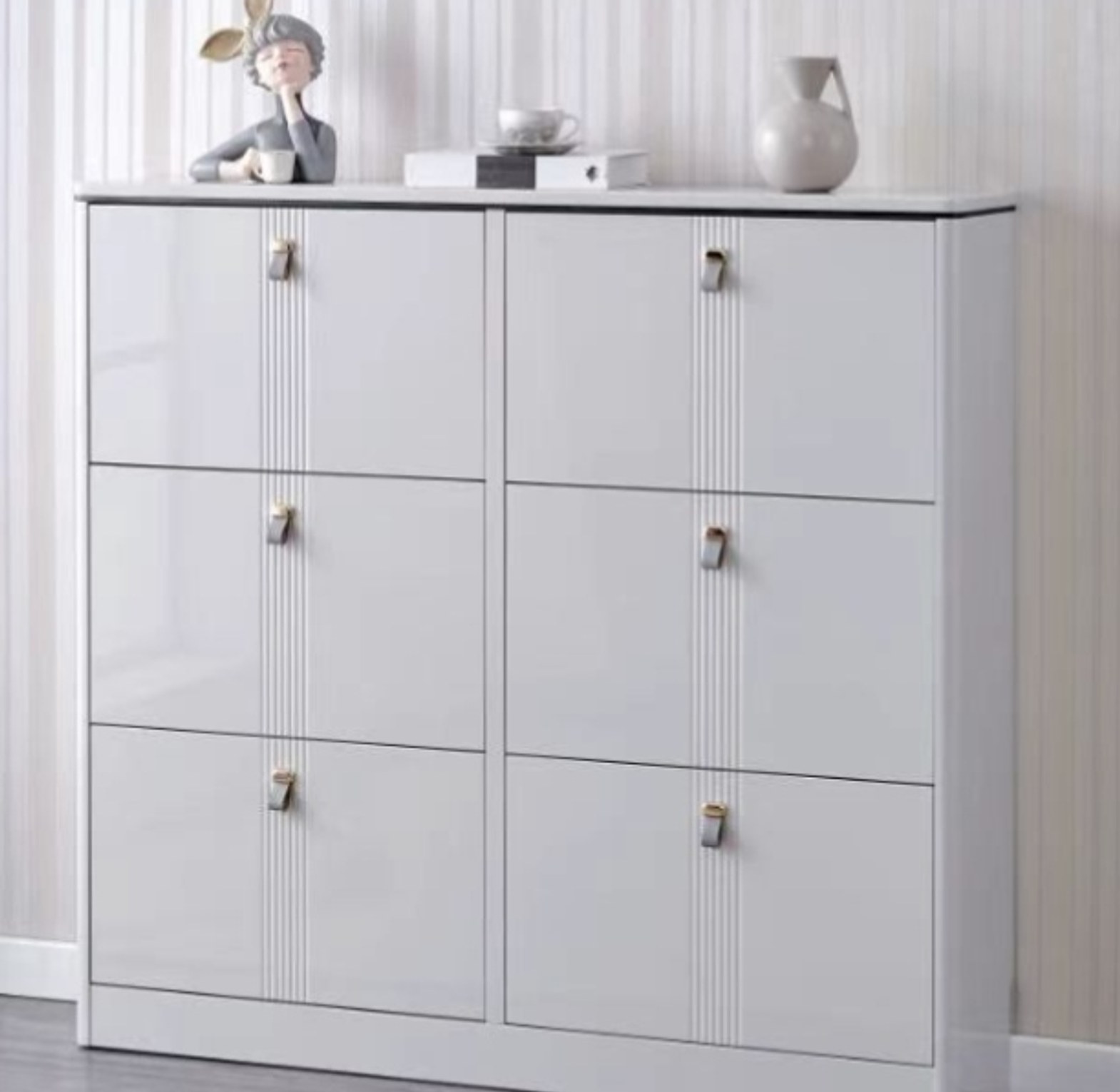 Modern Shoe Cabinet with Leather Strap Handles image