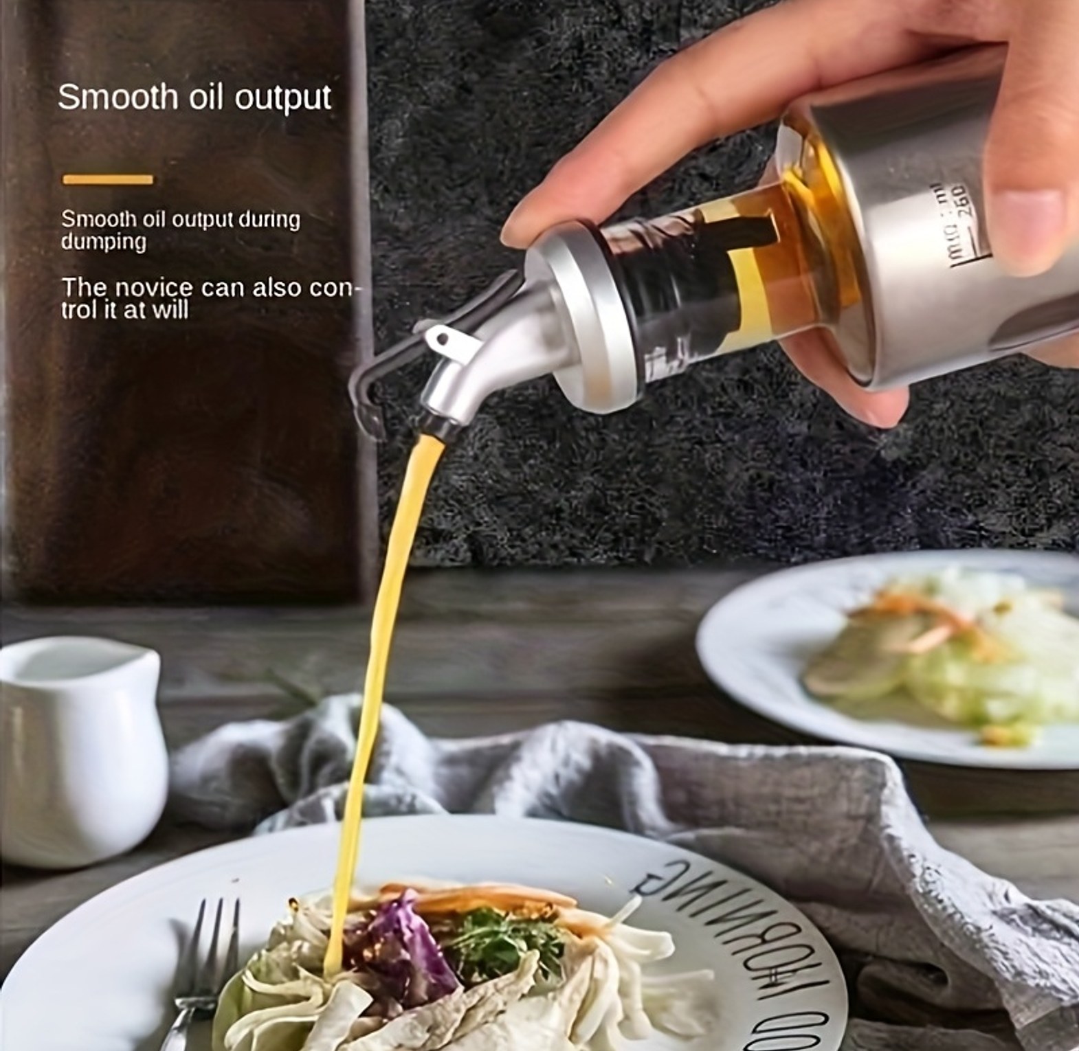 Glass Oil Dispenser with Measurement Scale 300ml Stainless Steel Kitchen Oil Control Pot for Healthy Cooking image