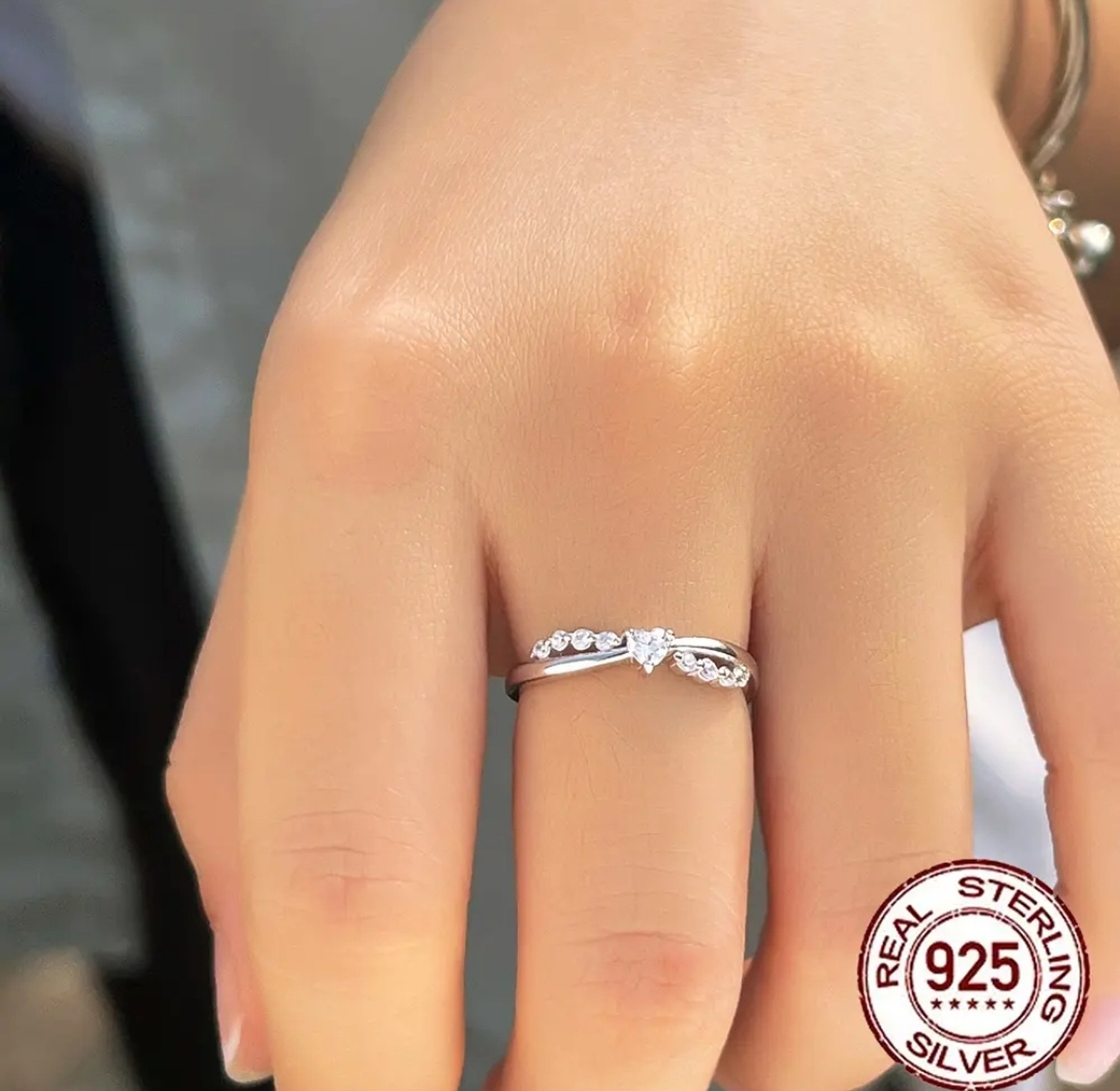 Double Layer Cross Classy Heart Shape Stone S925 Sterling Silver Engagement/ Proposal/Promise Ring  image