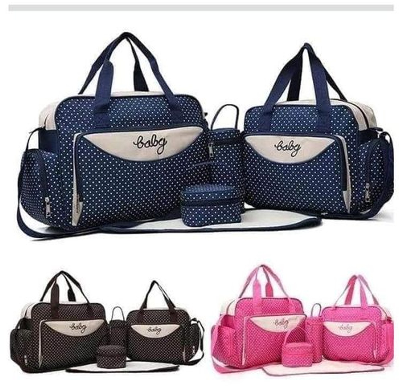 Fashion 5 In 1 Baby Diaper Bag Nappy Changing Pad Travel Mummy Bag image