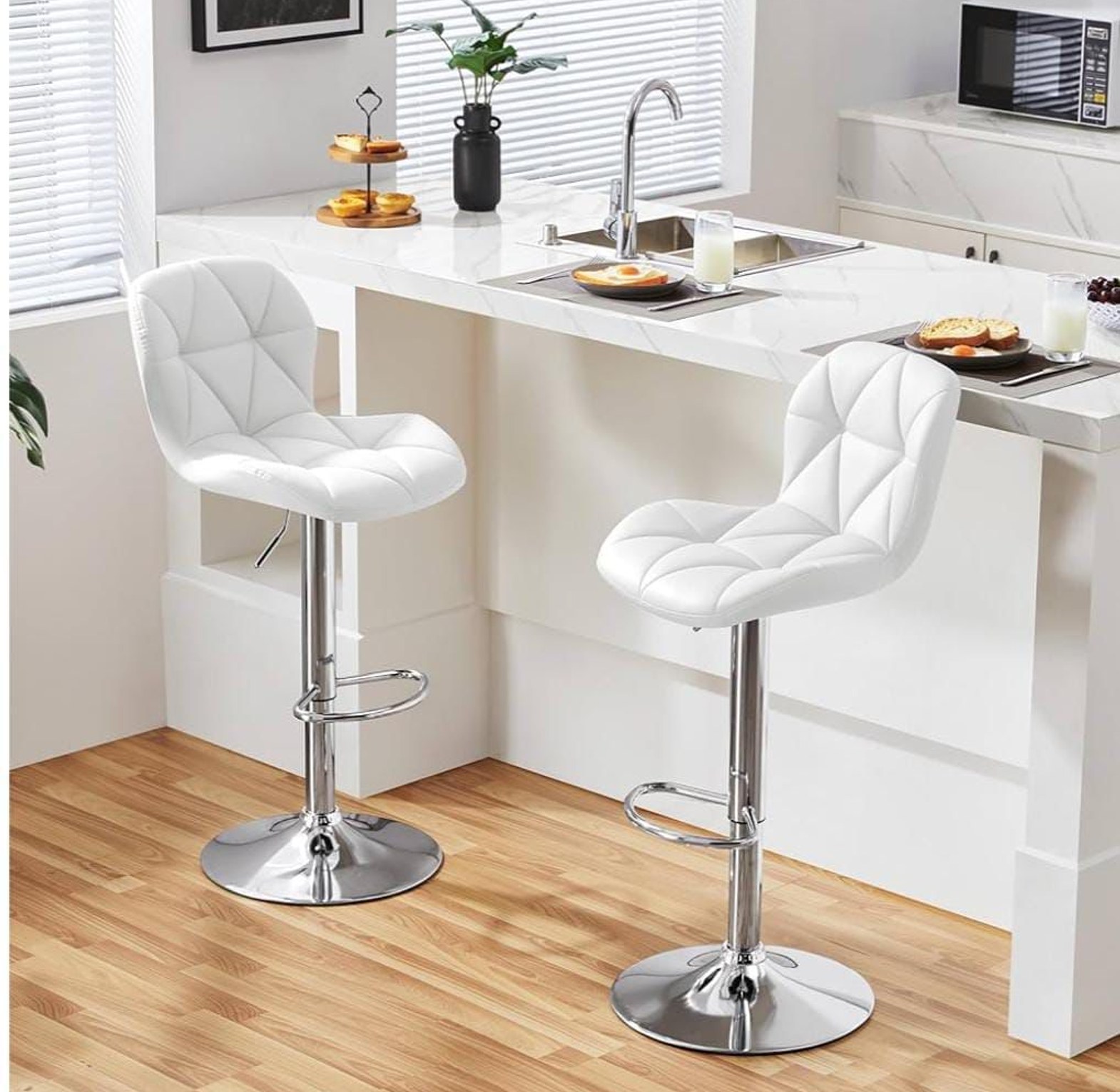 Pure Leather Modern Adjustable Bar Stool 1pc image