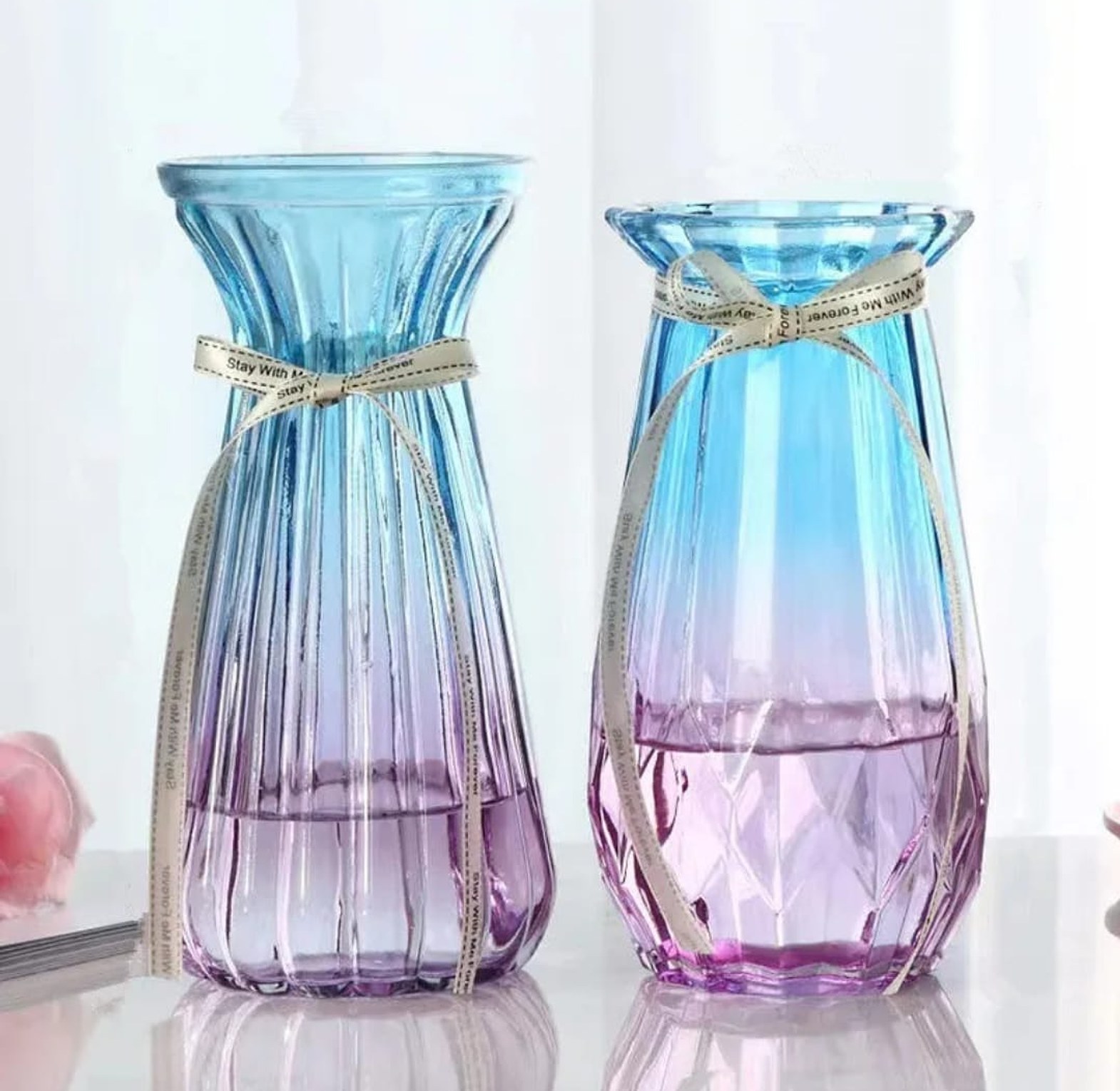 Nordic Style Geometric Glass Flower Vase with Gradient Finish image
