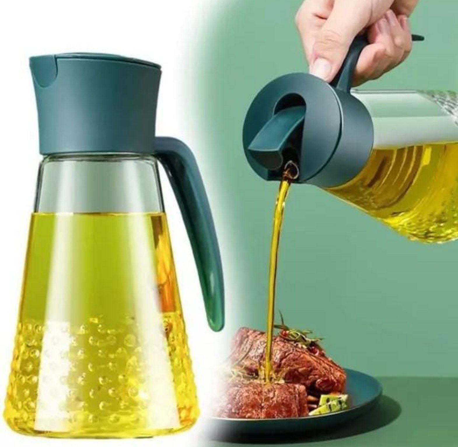 Drip-Free Automatic Pour Glass Oil Cruet (630ml) image