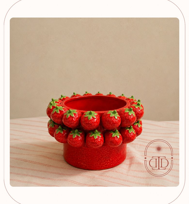 Glossy strawberry fruit vase. image
