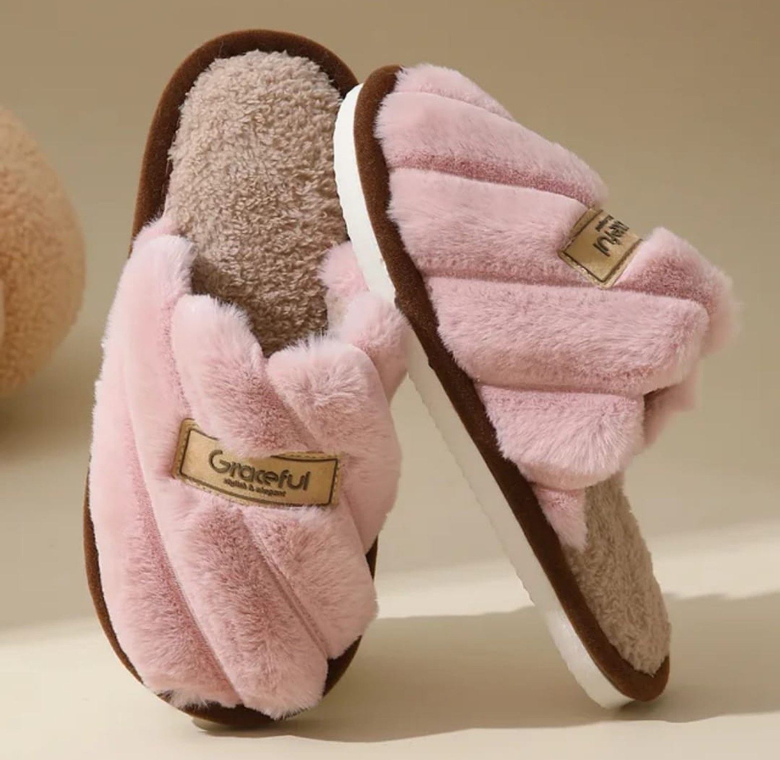 Women’s Pink Flat Heel Cotton Slippers image