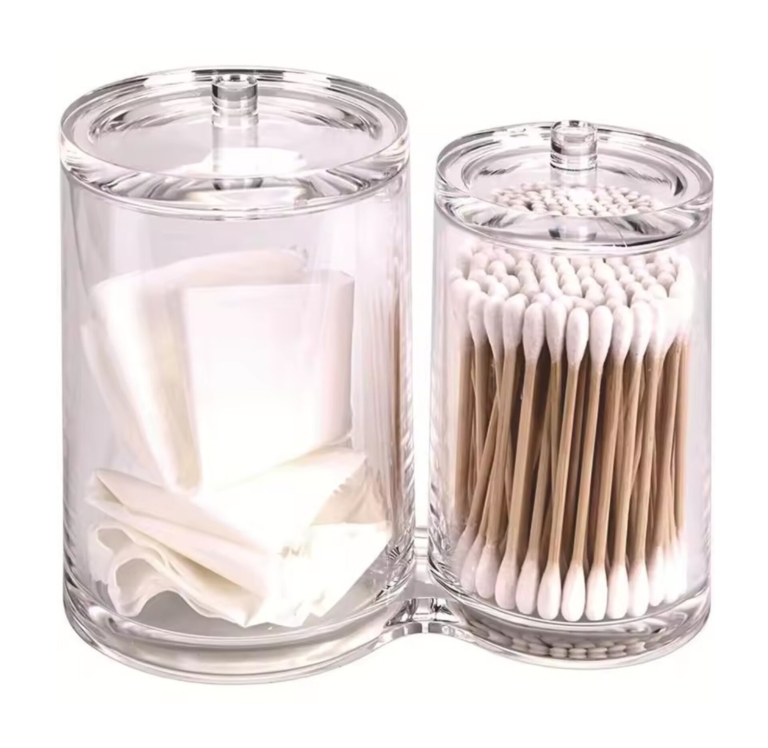 2-in-1 Clear Acrylic Makeup Organizer & Cotton Bud Holder with Lid for Vanity Storage – Dustproof Cosmetic Dispenser image