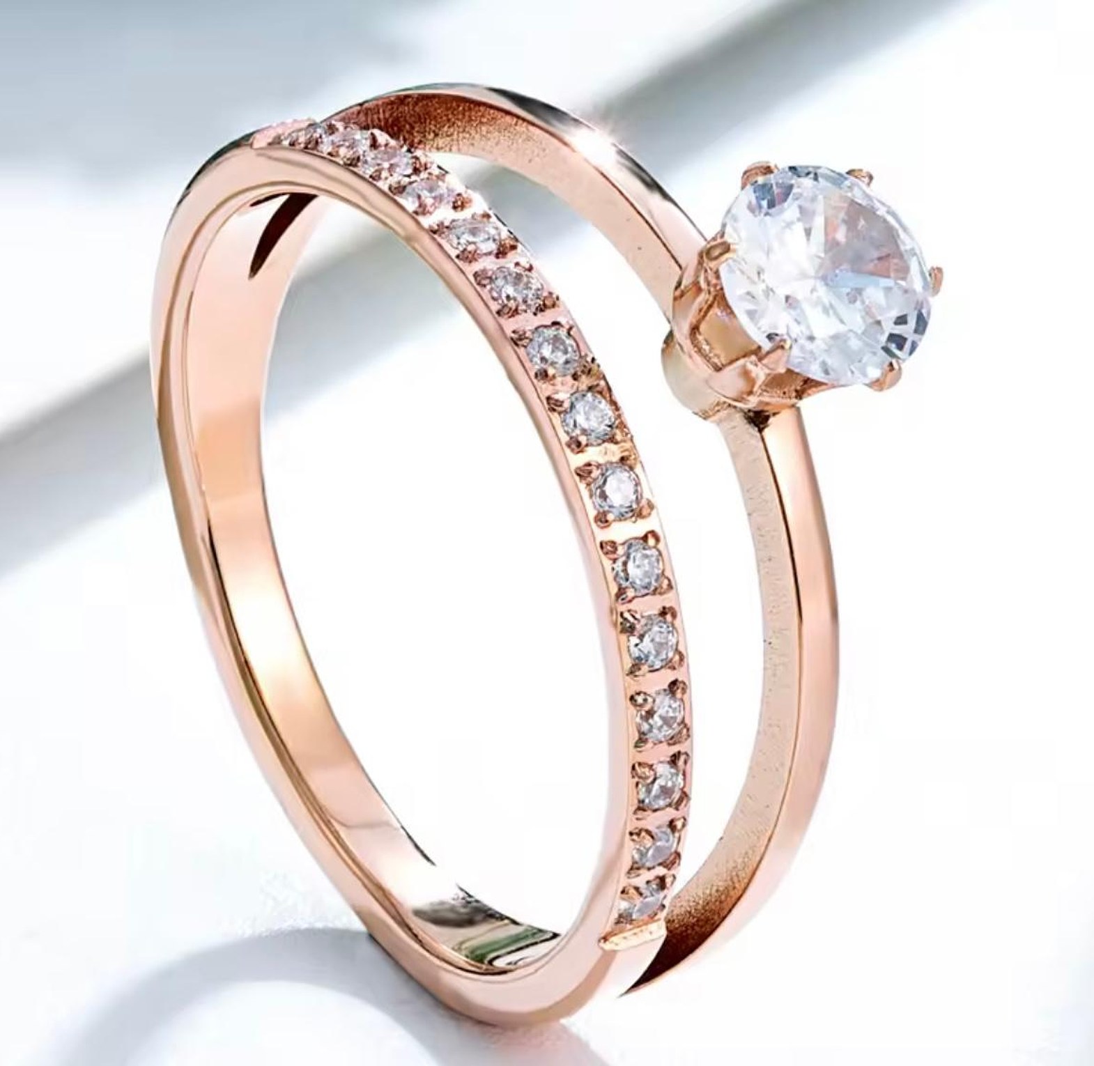 Stainless Steel Dual-Band Solitaire Ring image