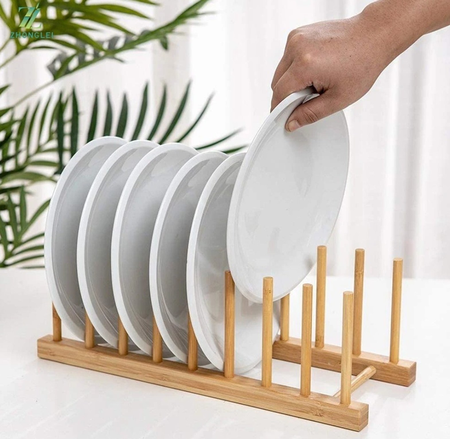 7 slot bamboo plate/pot lid/cutting board rack holder image