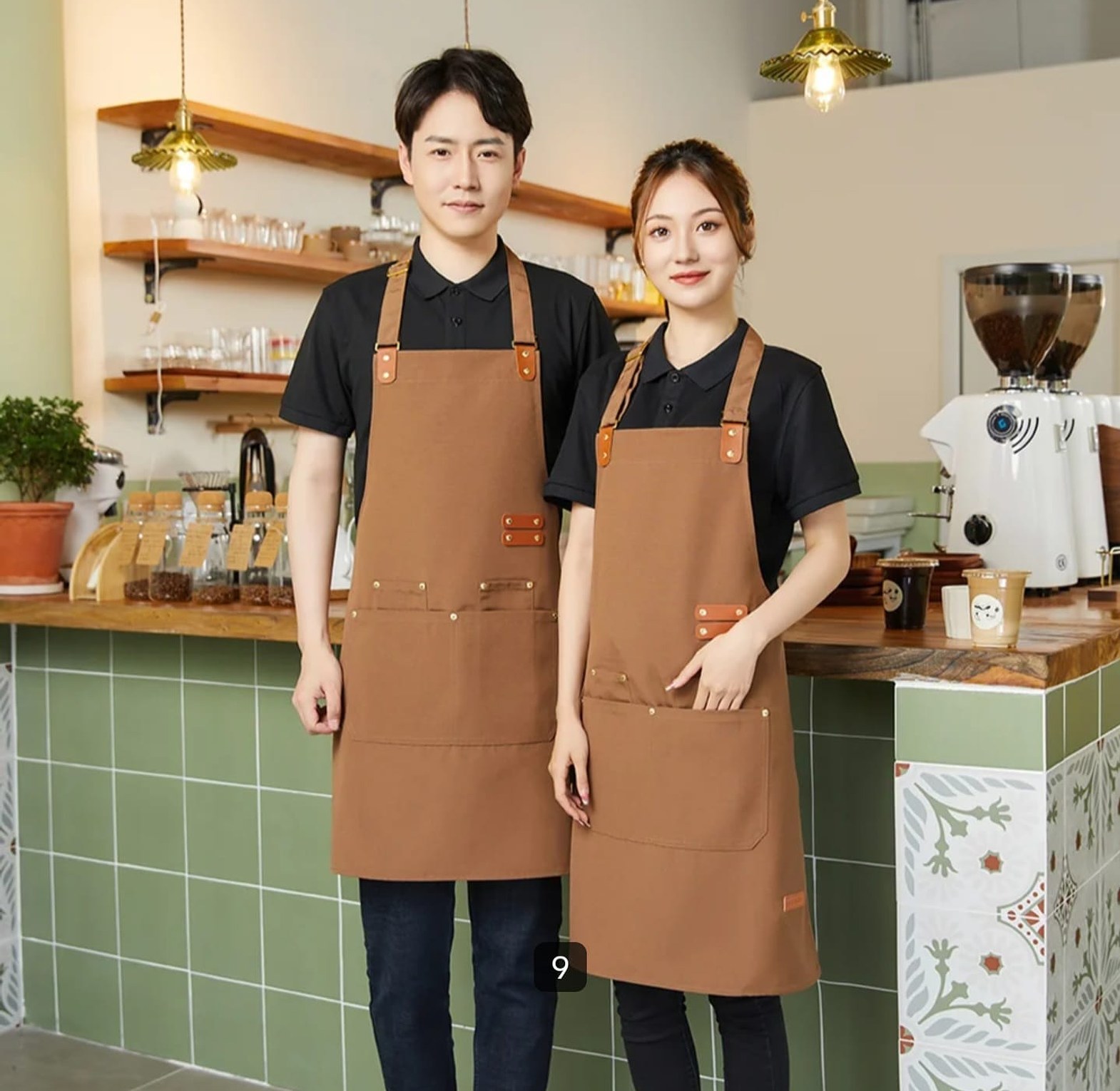 Premium Upscale Apron with Adjustable Leather Straps & Utility Pockets image