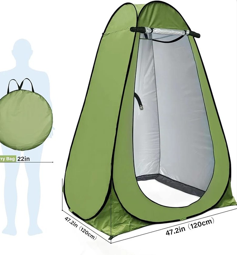  Shower Tent. Portable pop-up privacy tent. It is designed for use as an outdoor shower tent, camping toilet enclosure, or changing room.  image