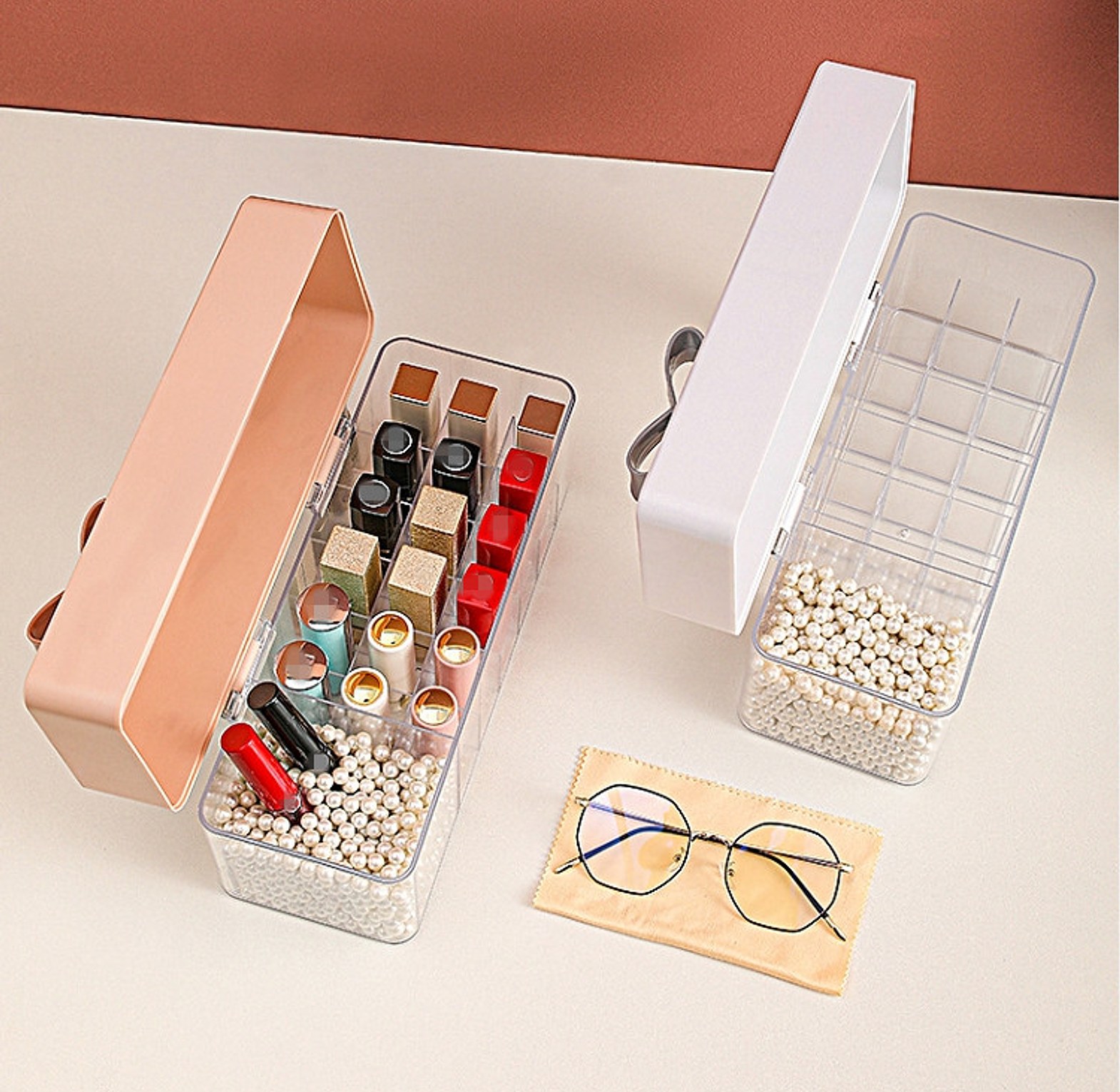 Elegant Dustproof Lipstick Organizer Box with Lid Stylish Vanity Storage image