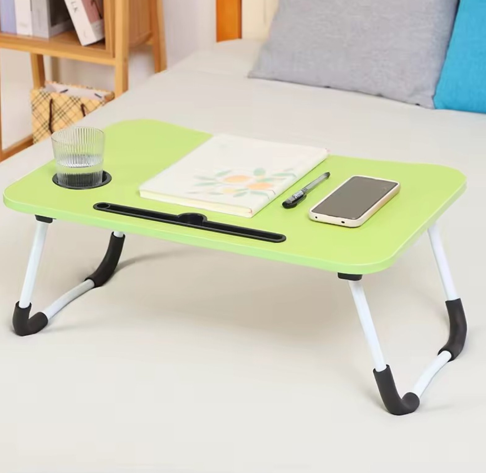 Universal Foldable Laptop Bed Table with Cup Holder & Tablet Slot for Home Office & Students - Ergonomic Portable Study Desk image