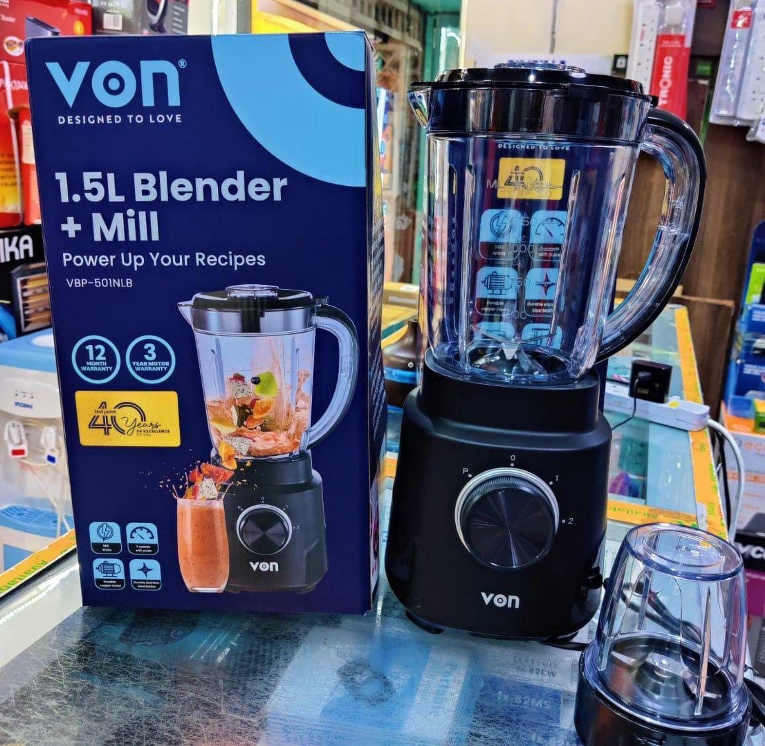 BLENDER. VON Blender 500W 1.5L Blender Full copper Motor 2 Plastic Jar Speed & Pulse Function 1yr Warranty image