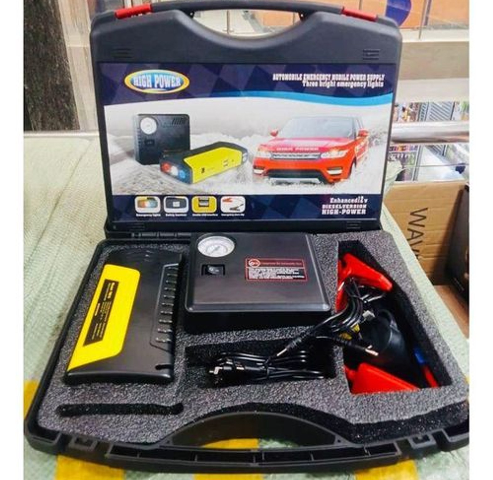 Emergency Car Jump starter Kit.  Jam Starter Kit And Compressor Can Also Be Used As A power bank for your phone image