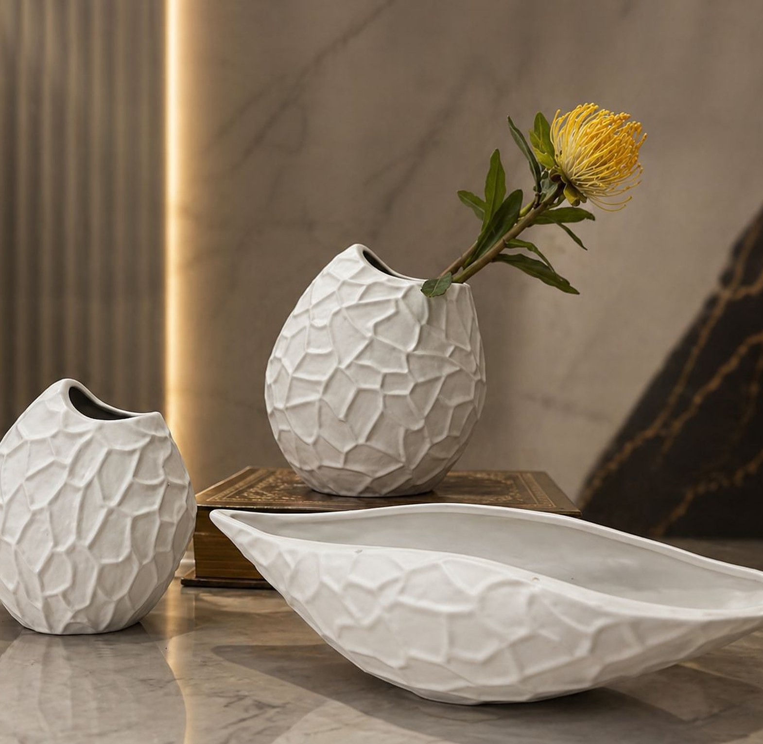 White Abstract Sculptural Décor Set (3-Piece Modern Art Collection) image