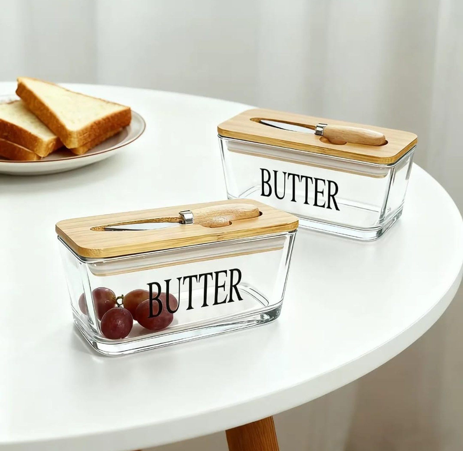 Glass Butter Dish with Bamboo Lid & Knife image