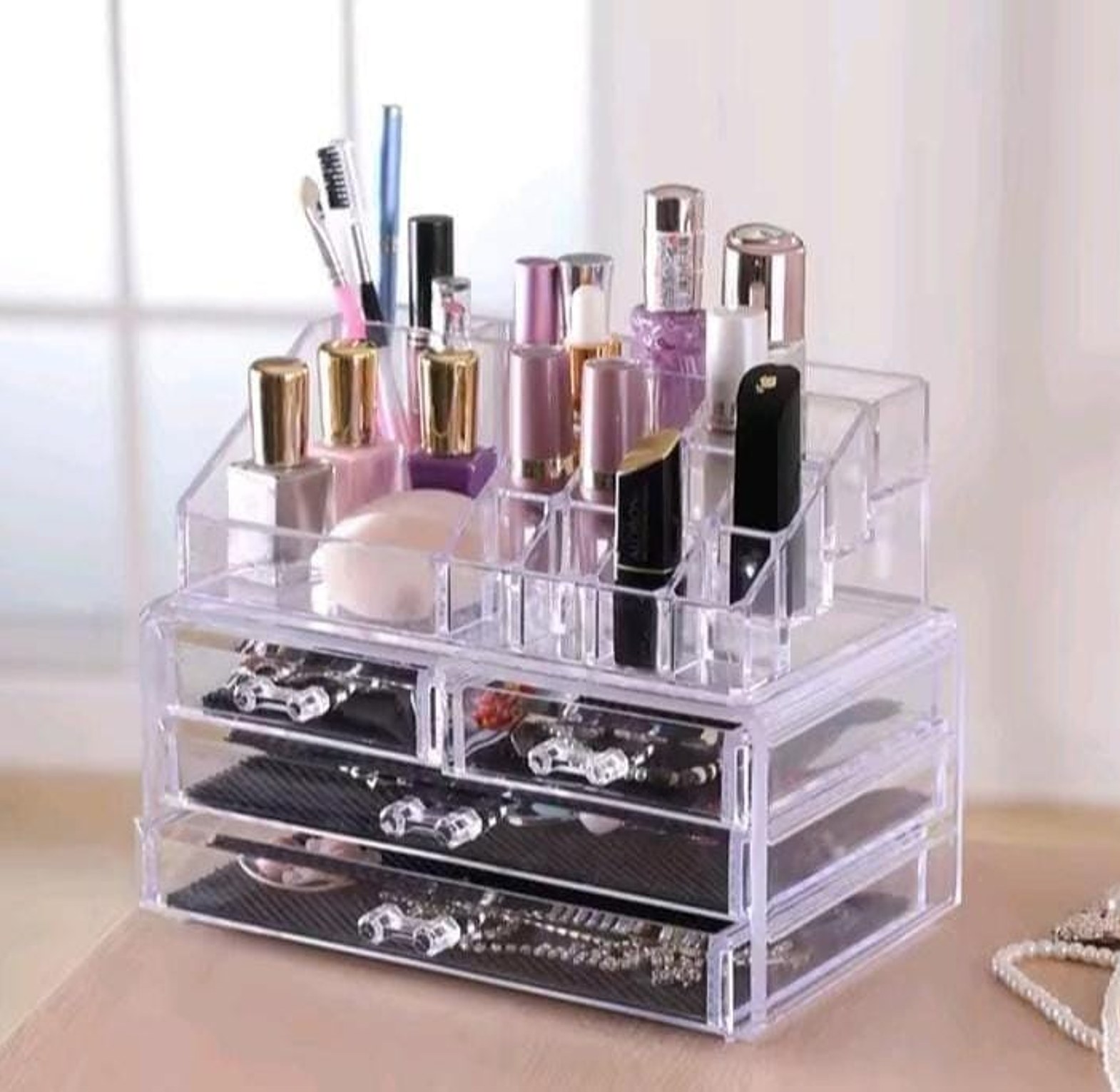 Acrylic Makeup Organizer and Cosmetic Storage Box with 4 Drawers for Jewelry & Beauty Tools image