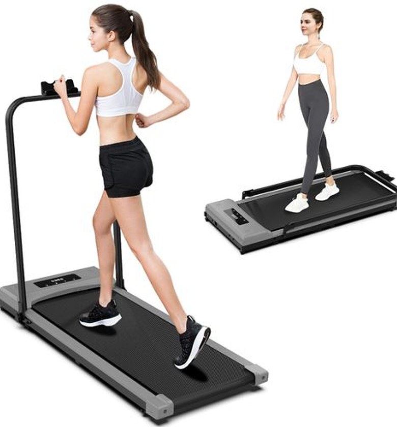 Foldable Walking Pad Treadmill with LED Display & Handrail – Portable Under Desk Home Fitness Treadmill, Black image