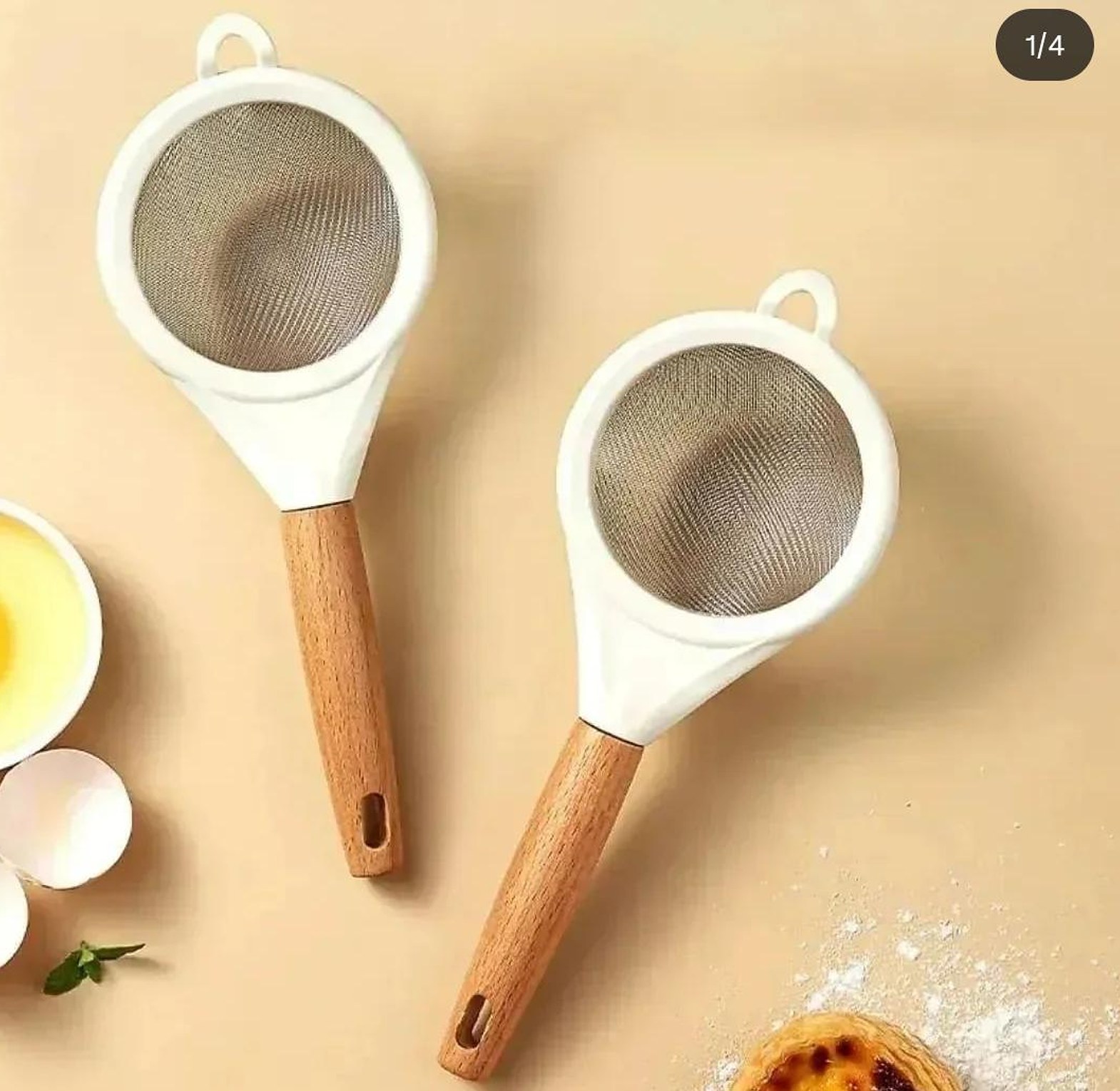 Wooden handle stainless steel fine mesh sieve/strainer image