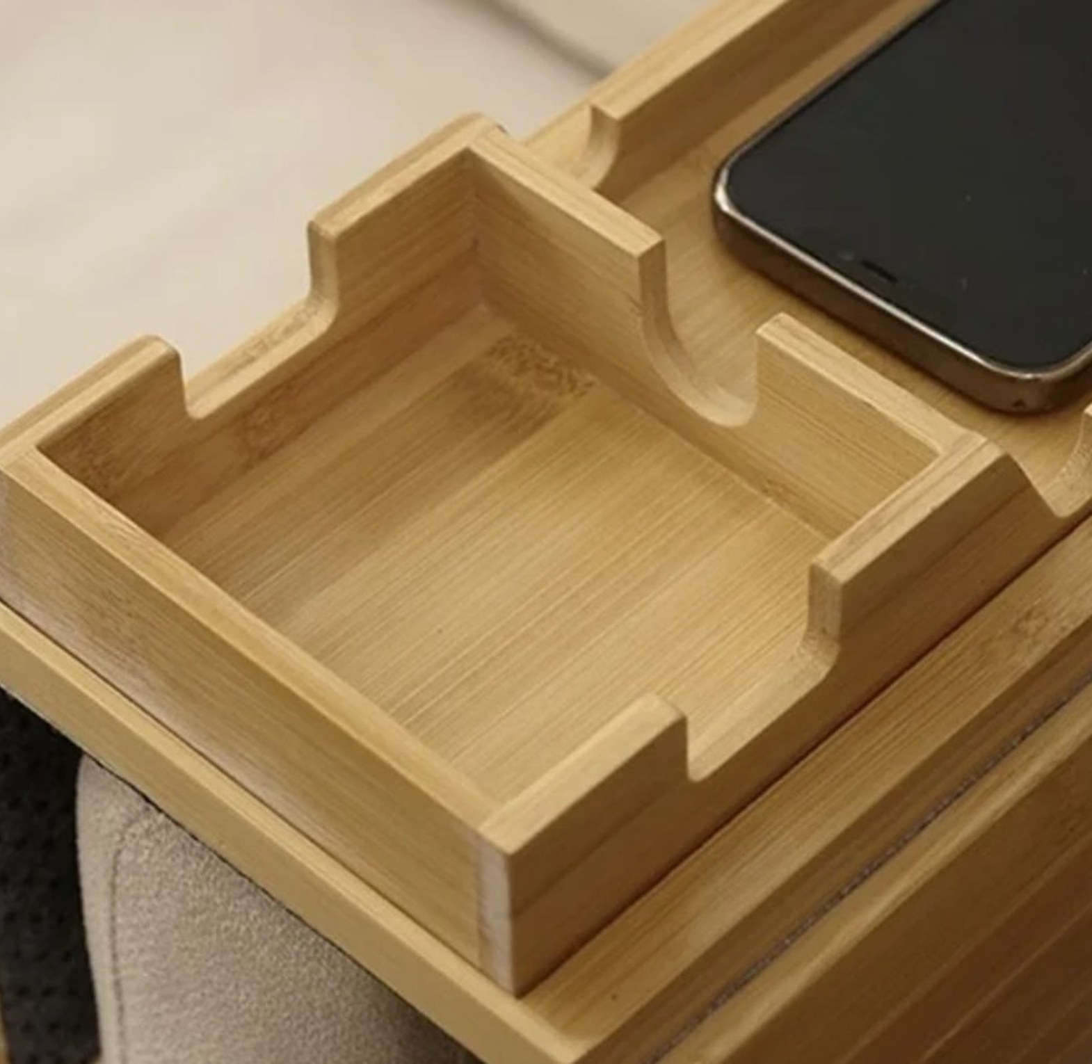 Bamboo sofa arm rest organizer  image