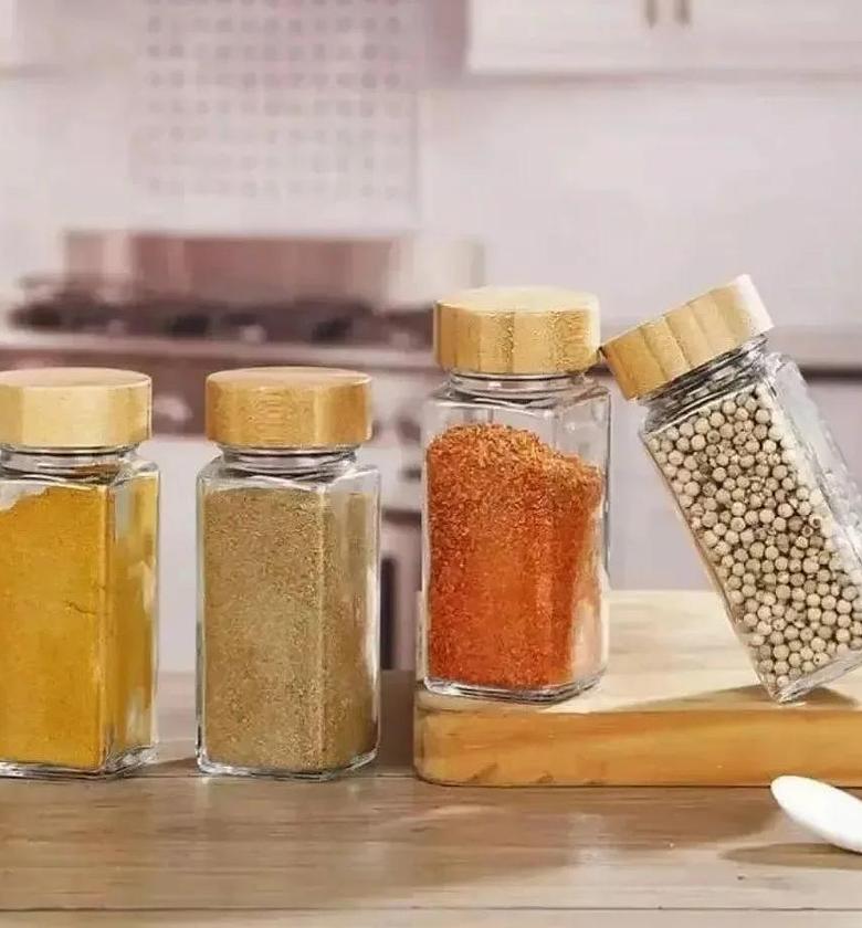 Glass storage spice 24 jars with bamboo lid image