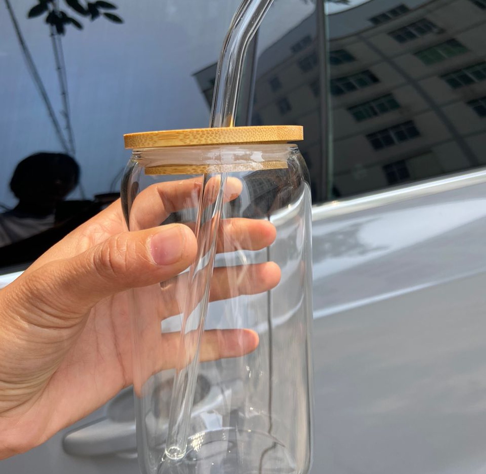  500ml Glass Cup With Lid and Straw image