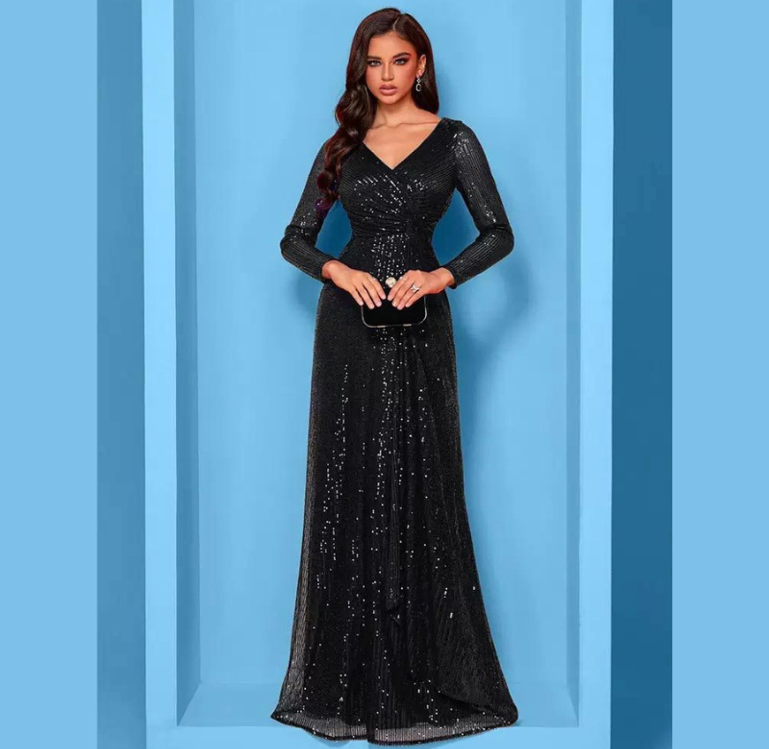 Midnight Shimmer Long Sleeve Maxi Gown image