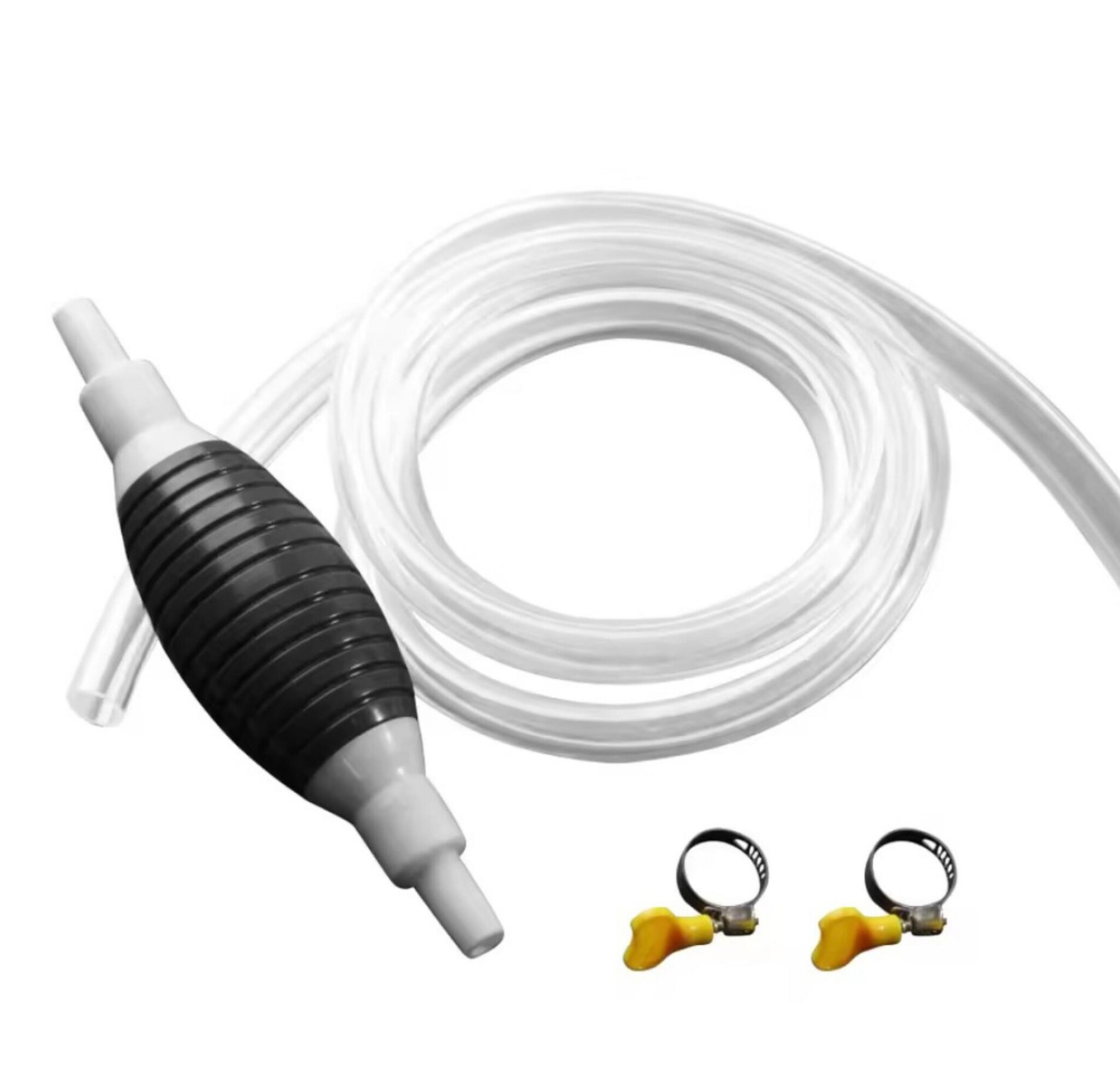 Manual Fuel Siphon Pump And Petrol Transfer Hose With Secure Clamps For Car And Aquariums image
