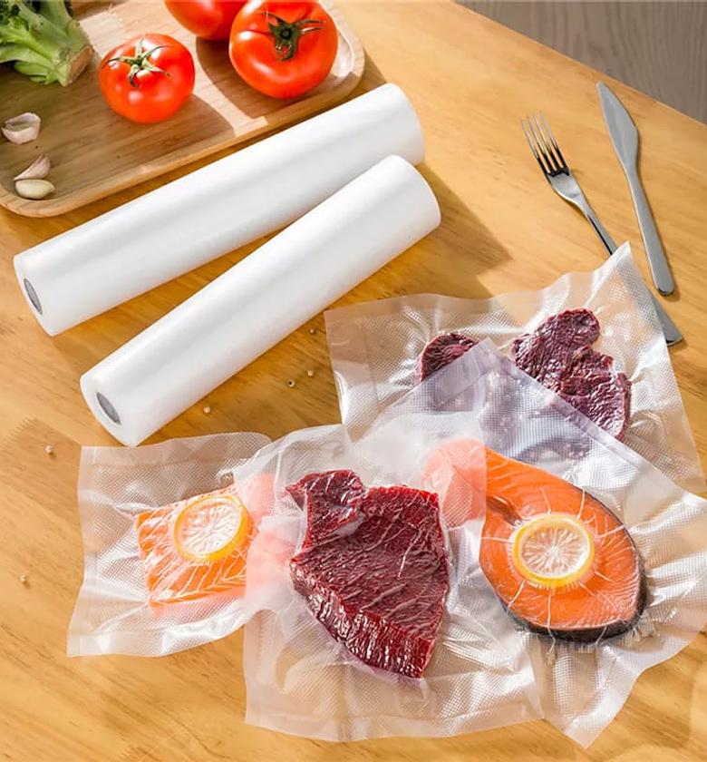 Universal Vacuum Sealer Rolls for Food Preservation BPA-Free Heavy Duty Embossed Storage Bags for Meat & Fish image
