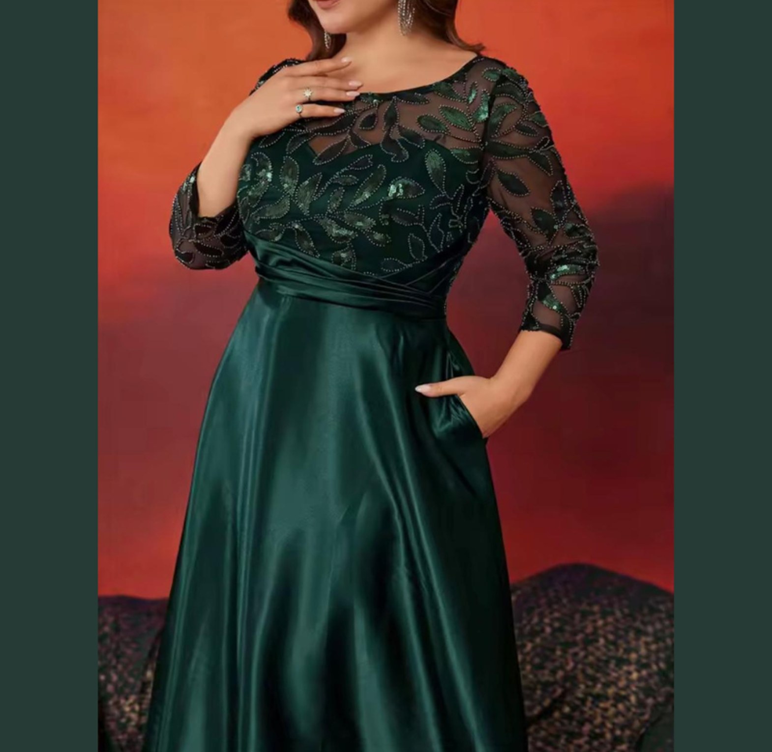 Emerald Forest Embroidered Satin A-Line Gown image