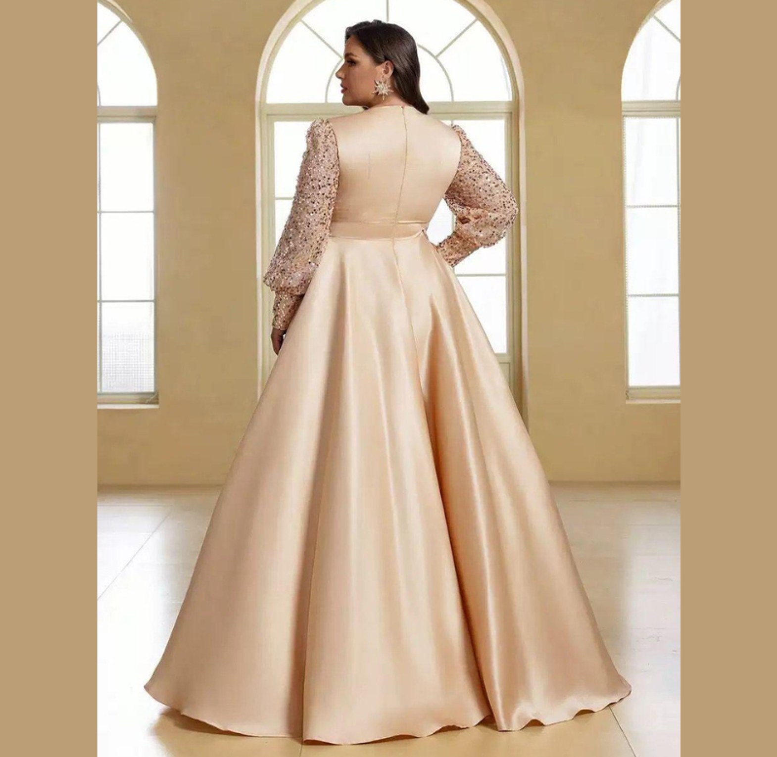 Baroque Sequin Sleeve Satin Ball Gown image