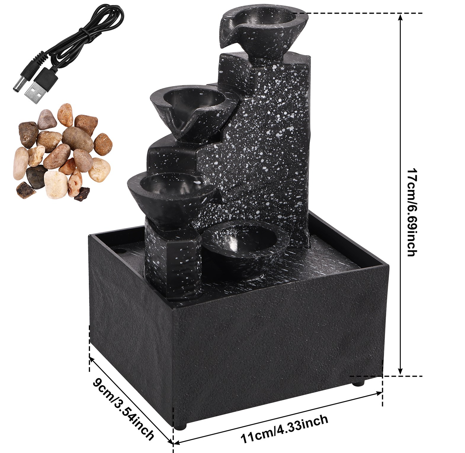 Indoor Tabletop Water Fountain With Led Lights. Home Office Decor. image