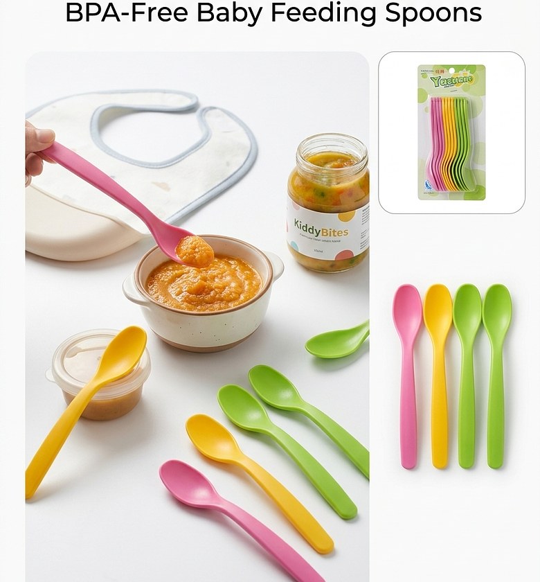 12 Pcs Colorful Kids Plastic Spoons Set | BPA-Free Non-Toxic Toddler Feeding Spoons | Durable & Safe Baby Cutlery image