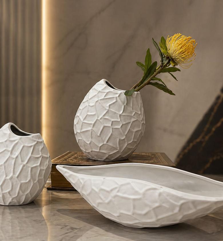 White Abstract Sculptural Décor Set (3-Piece Modern Art Collection) image